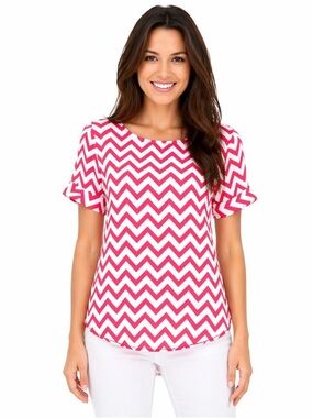 NWT Alia for Francesca’s Pink Coral White‎ Chevron Tunic Top Size M
